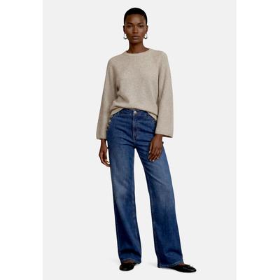 Bequeme Jeans ZERO "Damen Jeans mit Zierknöpfen", Damen, Gr. 42, Normalgrößen, blau (dunkelblau denim), Denim/Jeans, Obermaterial: 84% Baumwolle, 14% Polyester, 2% Elasthan. Futter: 65% Baumwolle, 35% Polyester, unifarben, figurumspielend, Jeans