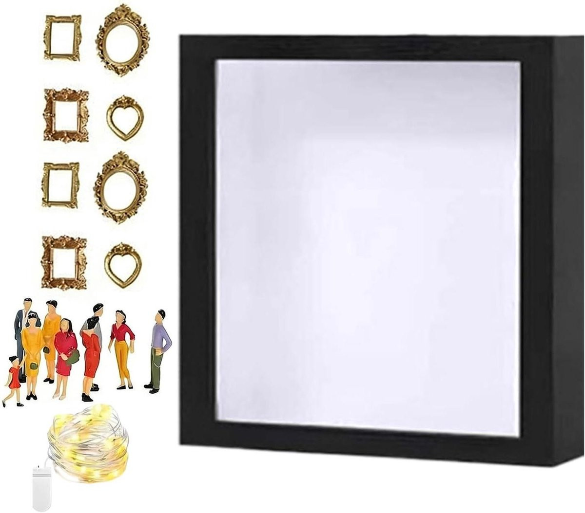 Schaduwkast Fotolijst Herinneringskist Decoratie Multilayer Silhouet Display Zwart 25x25 cm