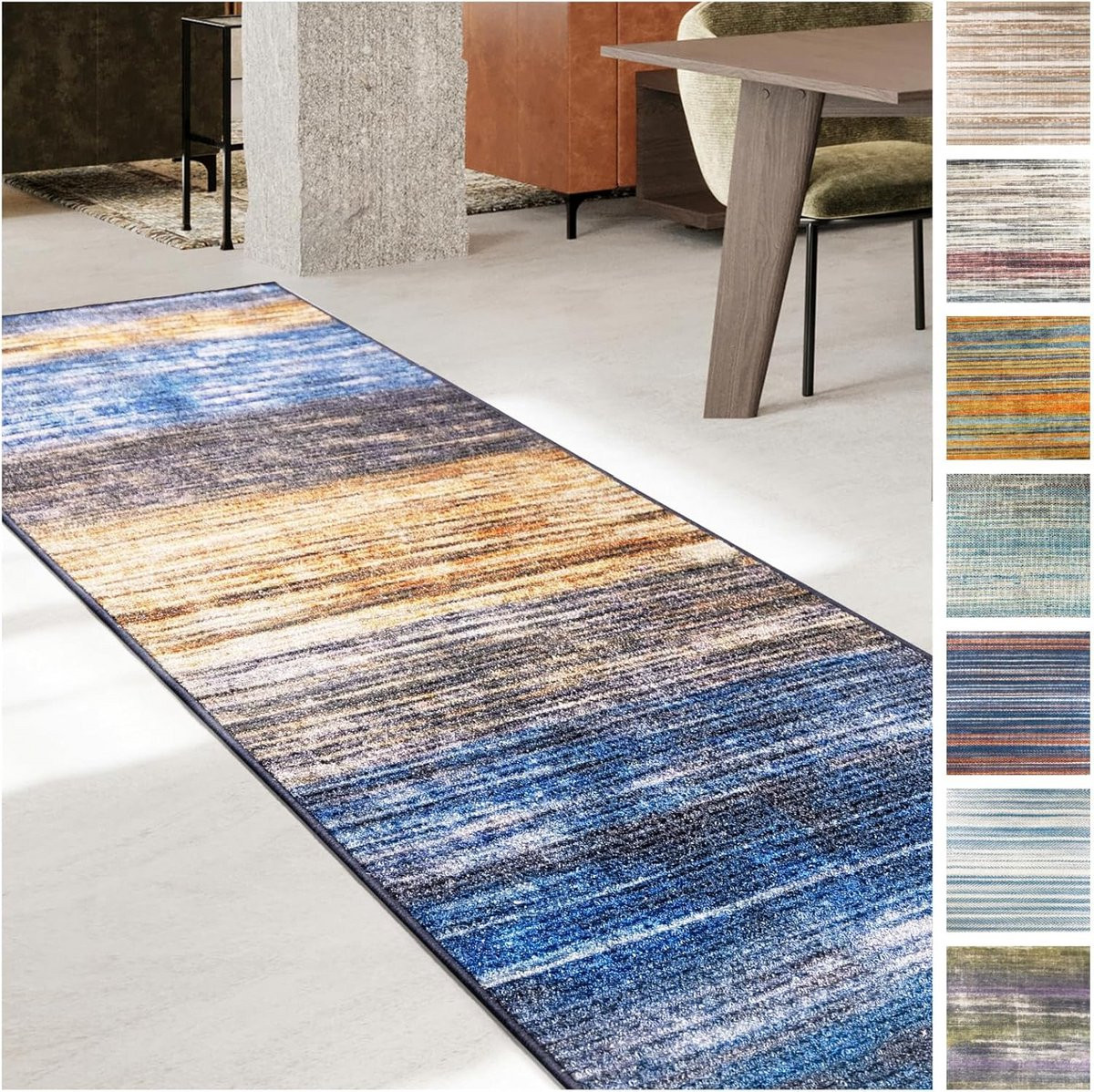 Karpet Runner Blauw-Bruin - Moderne Keukenloper - B/D: 80 x 250 cm