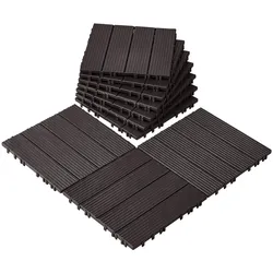 VEVOR Terrassenfliesen, 10er-Set, Balkonfliesen 30x30cm, Klickfliesen, wasserdichter Kunststoff-Bodenbelag für den Außenbereich, Terrassenbodenbelag für Veranda, Pool, Balkon, Hinterhof, Dunkelbraun