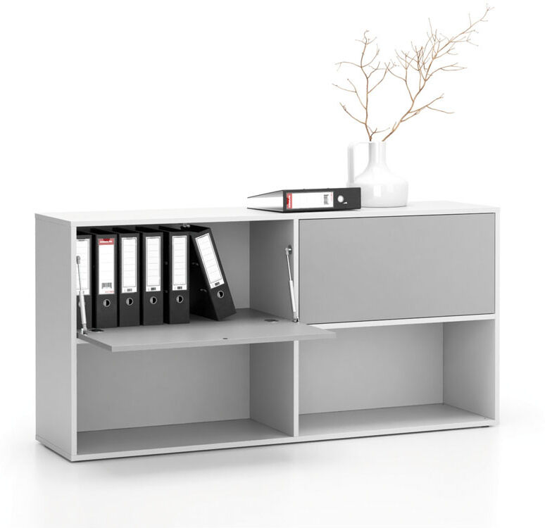 PLAN Büroregal LAYERS, lang, 2 Boxen, 1582 x 400 x 777, weiß / grau