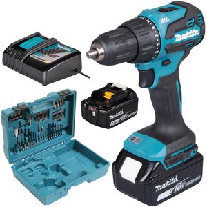 Makita Akku-Schlagbohrschrauber DHP490RFX3, 18V/ 3Ah, mit 2 Akkus, Ladegerät & 74-teiligem Bohrer-Bit-Set