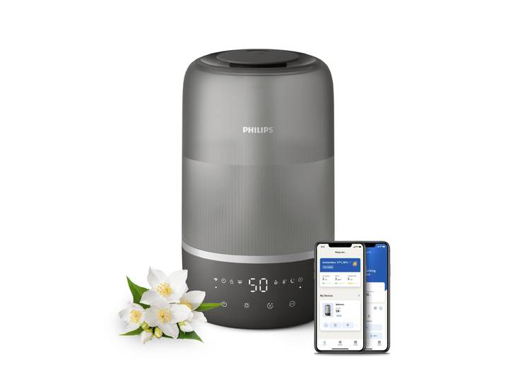 Luftbefeuchter PHILIPS HU1510 1000 Series, ultraschall , grau (nachtgrau), B:17,8cm H:30,8cm T:17,8cm, Luftbefeuchter, Luftbefeuchter, für 41 m² Räume, mit Aroma-Diffusor, Stimmungslicht, App verbunden