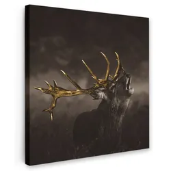 LEINWANDBILD Rotwild - Schwarz - Gold Deko Wohnzimmer 20x20 cm
