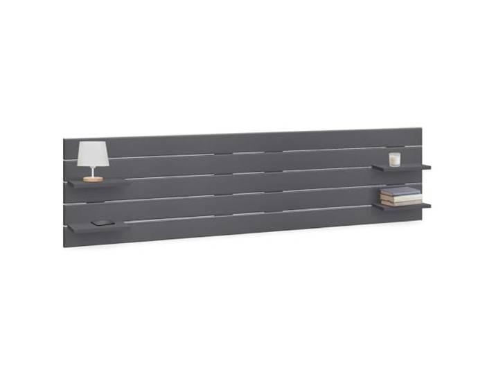 DHOME Kopfteil aus recyceltem MDF Holz mit Regalböden im Palettenstil Nachttischbretter Nordisch Design Inklusive Wandbefestigungen (Horizontalee Palette, Massiv Grau, 270cm)