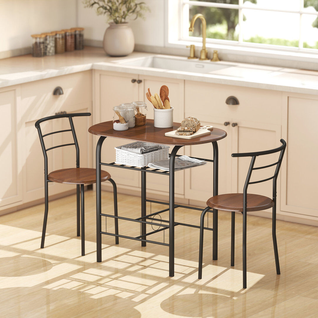 17 Stories Bodwell Breakfast Bar Table and Stools Set, Dining Room Set with Shelf Brown 2