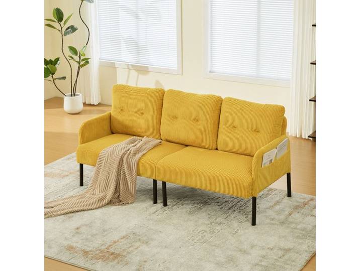 Luscriate - Canapé compact 3 places – Velours côtelé douce Poches latérales pratiques Dossier ergonomique parfait petit espace