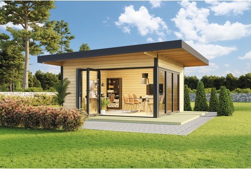 Lasita Maja Gartenhaus / Ferienhaus Domeo 9 Natur/Anthrazit, Farbe:naturbelassen, Dachform:Pultdach