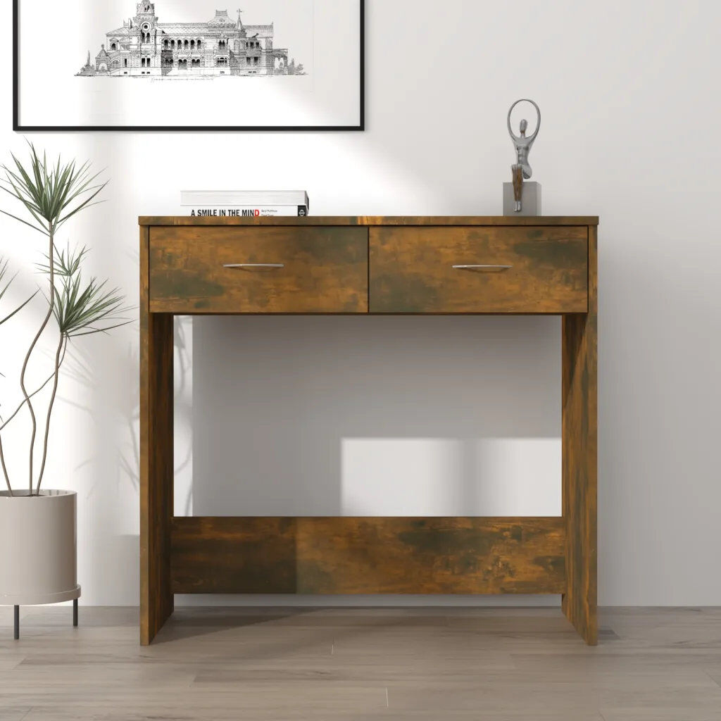 17 Stories Alixandrea Desk Workstation Corner Office Table Computer Desk Engineered Wood Smoked Oak 75cm H X 80cm W X 40cm D