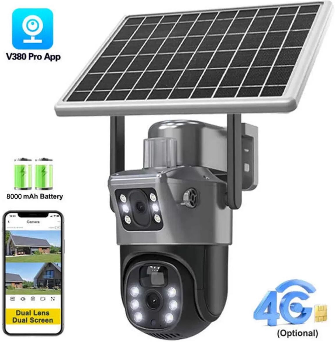 INF Dual-Objektiv Solar 4G Kamera mit 128GB Speicherkarte: Fernüberwachung im Freien Schwarz