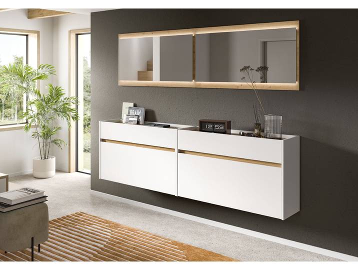 Garderoben-Set HOME AFFAIRE EVRID, 4-teilig, Breite 220 cm, inkl. Beleuchtung , weiss (weiß nb, artisan oak nb), B:220cm H:192cm T:32cm, Holzwerkstoff, Kastenmöbel-Sets, Garderoben-Set, Garderobenkombination, Garderobe, Wandgarderobe, Flur, Diele