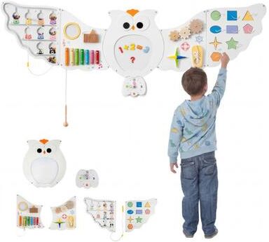 Costway 11-in-1 Toddler Learning Activity Center Owl Activity Wall Busy Board Panels for 3+ Years Old