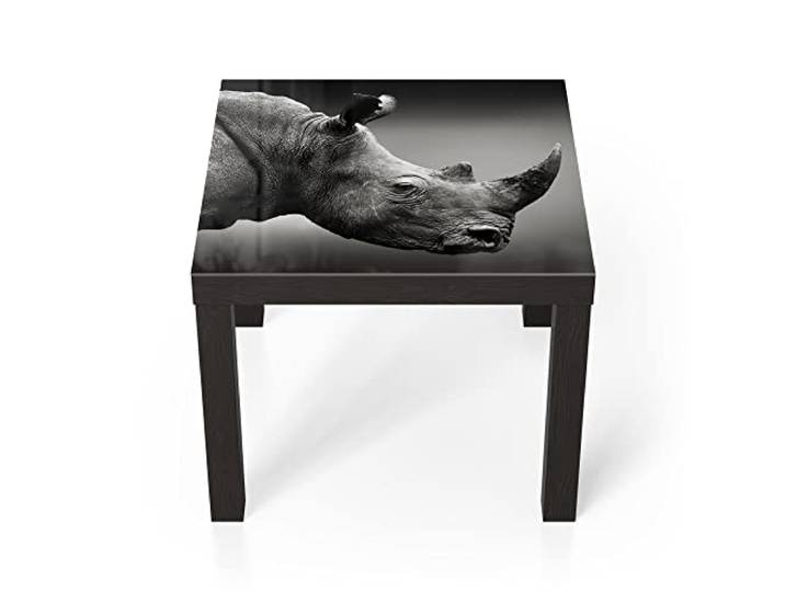 DEQORI Glastisch schwarz klein 55x55 cm Motiv Nashorn im Profil ausgefallener Beistelltisch aus Glas Hochglanz Couchtisch fürs Wohnzimmer moderner Couch Tisch mit Design