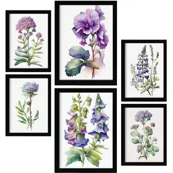 POSTER Set Mit 6 Violett Vollfarbige Blumenmotiven A3 & A4 Rahmenlos