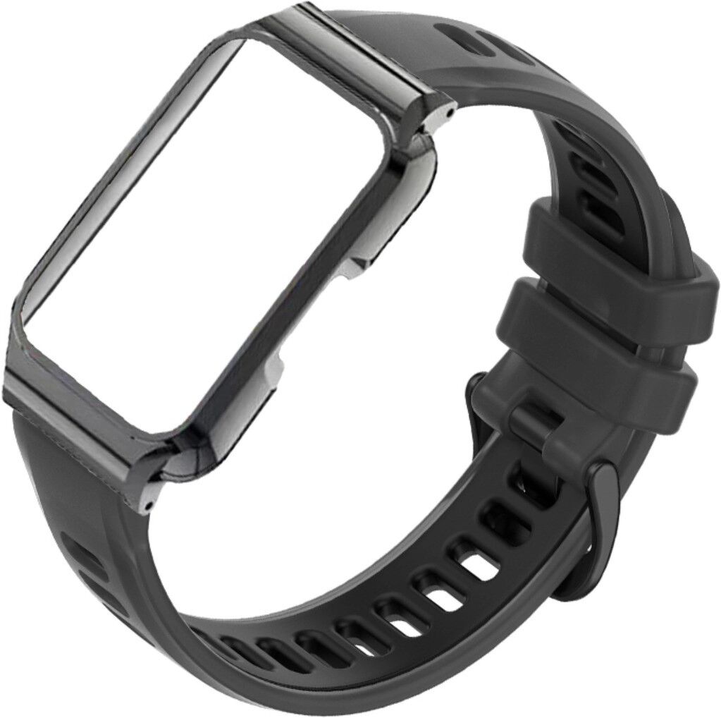 INF Metallrahmen Silikonarmband kompatibel mit Huawei Band 11 – Silikon+Edelstahl, Pin-Verschluss, Atmungsaktiv Schwarz