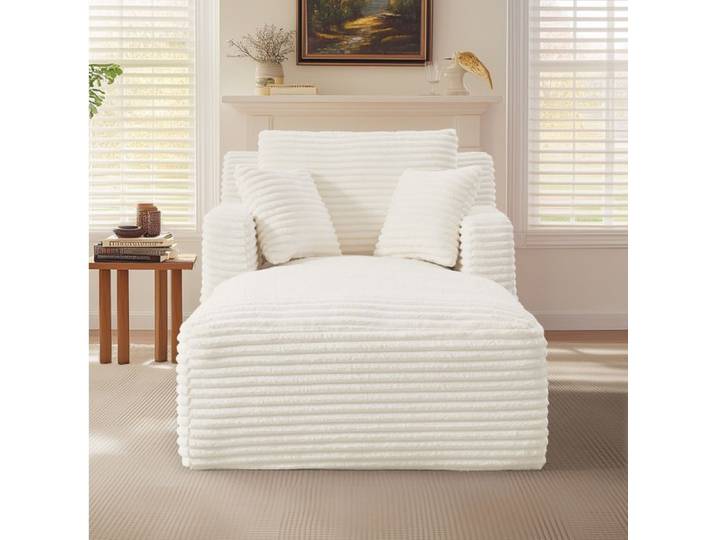 Modenuit Méridienne 1 place en velours côtelé beige fauteuil relax convertible sans montage