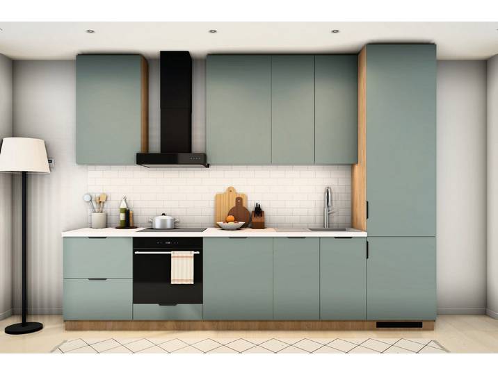 ROYAL24_MARKT Küchenzeile Küchenzeile Sorento Grün & Sonoma Eiche – 320 cm, (Komplett Set)
