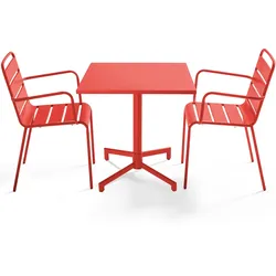 Oviala Business Set aus 70 cm Tisch und 2 roten Gartensesseln aus Metall