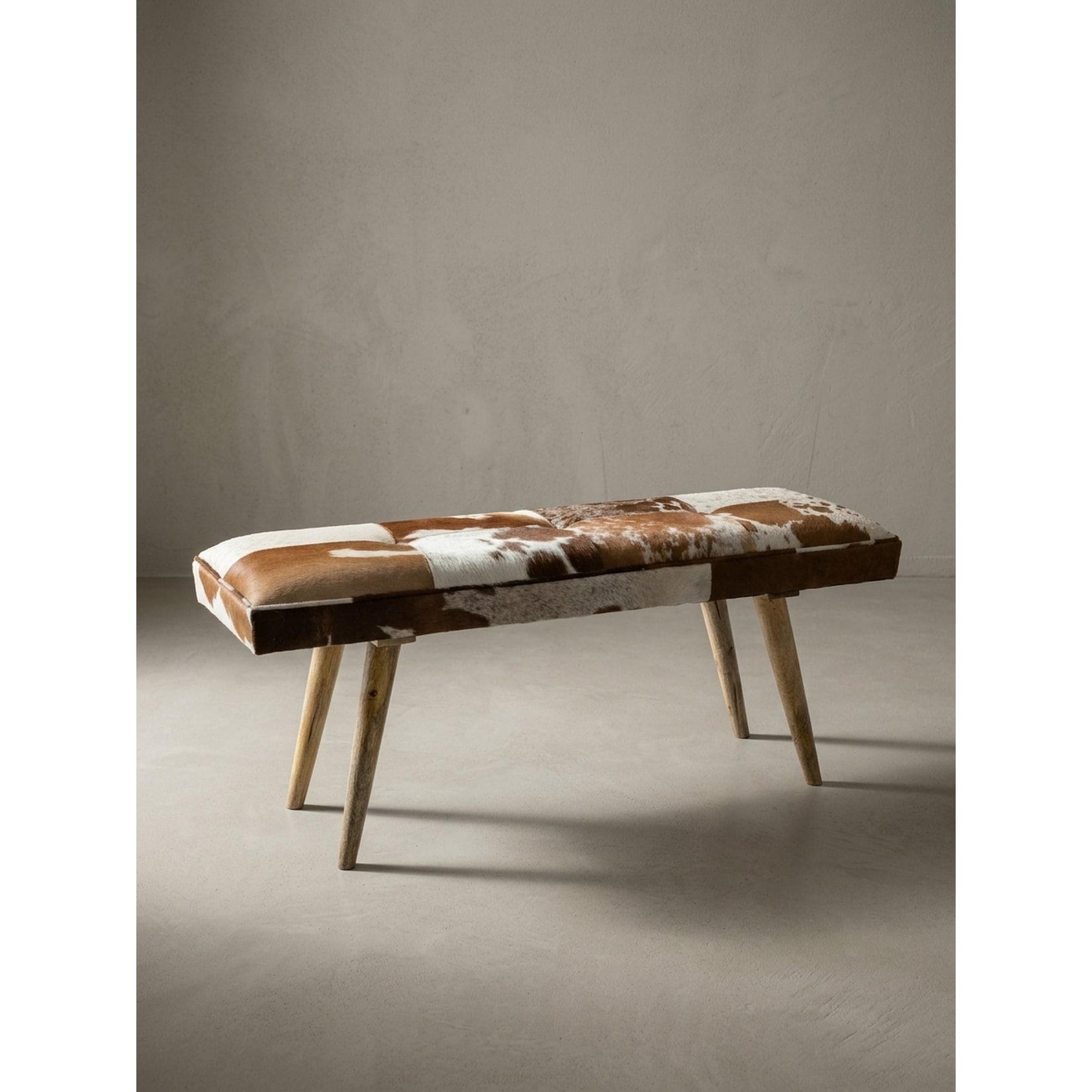 Sitzbank – Fell/Massivholz, 120x40x52 cm, Braun, ohne Lehne