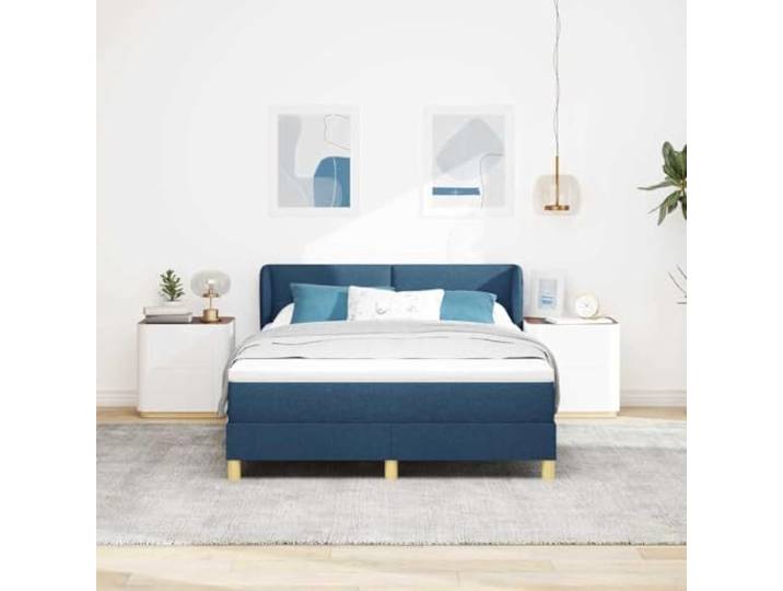KTHLBRH Doppelbett Blau 140 x 200 cm mit verstellbarem Kopfteil Gestell aus Massivholz, Taschenfederkernmatratze, Unterstützung bis 280 kg