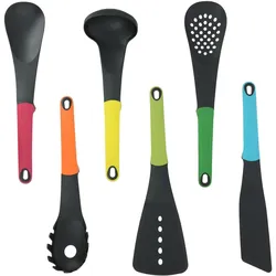Cheffinger 6-teiliges Küchenutensilien-Set mit ergonomischen Griffen und drehbarem Halter, Kochbesteck, Mehrfarbig