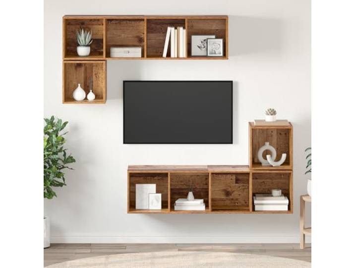 HEFZGDB Wandmontiertes TV-Schrank-Set 4 Stück Altholz 37 x 37 x 142,5 cm Holzwerkstoff Stauraumlösung mit modernem Design für Wohnzimmer Schlafzimmer platzsparend Abriebfest