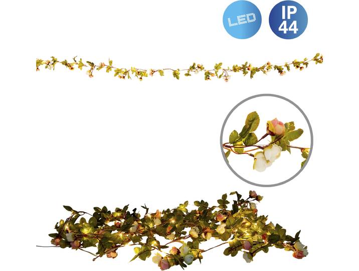 NÄVE LED-Lichterkette Röschen , bunt, Dioden 40 Stk., Gesamtlänge 9,2m, Lichterketten, weiße und rosa Rosenblüten, warmweiße LED, Länge 420cm, Zuleitung 5m, LED-Lichterkette