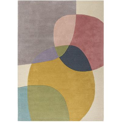 Wollteppich FLAIR RUGS "Glow, gemustert & modern", bunt, B:160cm H:8mm L:230cm, Wolle, Teppiche, fußbodenheizungsgeeignet, mit Hoch-Tief-Effekt