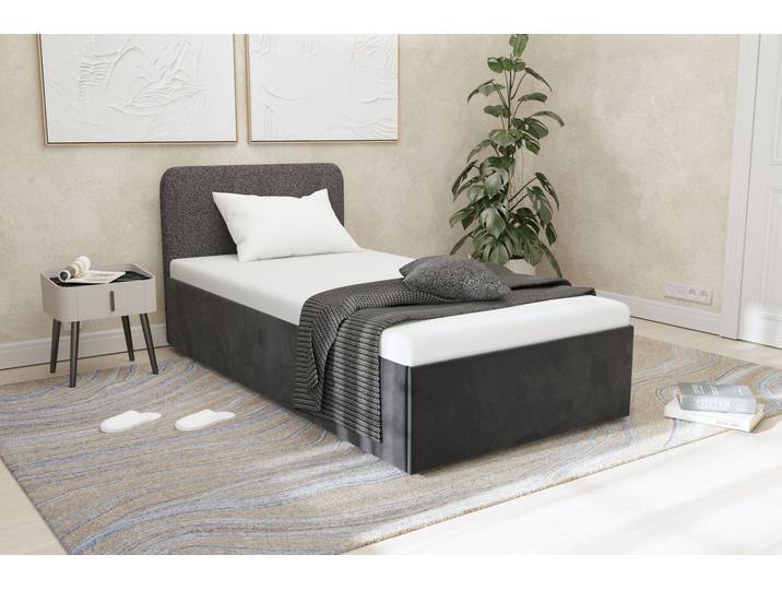 Polsterbett, Microvelours & Teddy-Stoff, Anthrazit, 120×200 cm, Mit Bettkasten, Modern, Westfalia Schlafkomfort