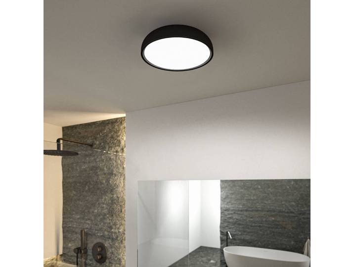 Plafondlamp Oka, zwart, Badkamer, Kunststof, Modern, Plafondlamp badkamer