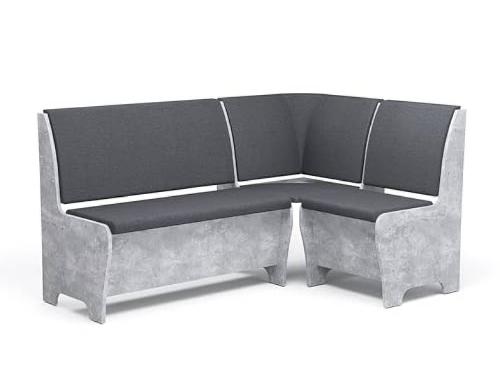 Rodnik Eckbank Tunis 150x120 cm, Sitzbank gepolstert, Truhenbank (Beton - Grau)