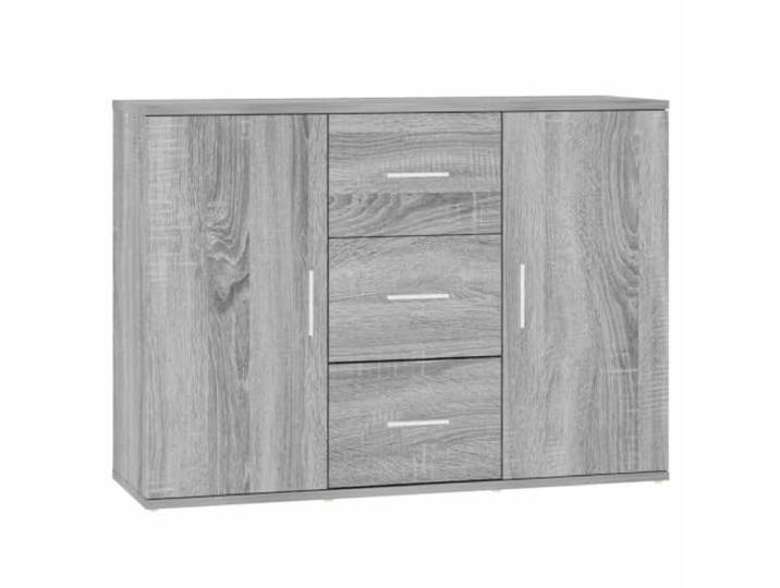 Fisinber Sideboard Grau Sonoma 91x29,5x65 cm Holzwerkstoff 2 Türen Vielseitiger Beistellschrank für Wohnzimmer und Flur mit 2 Türen, 3 Schubladen und stabiler Oberplatte für Dekoartikel.