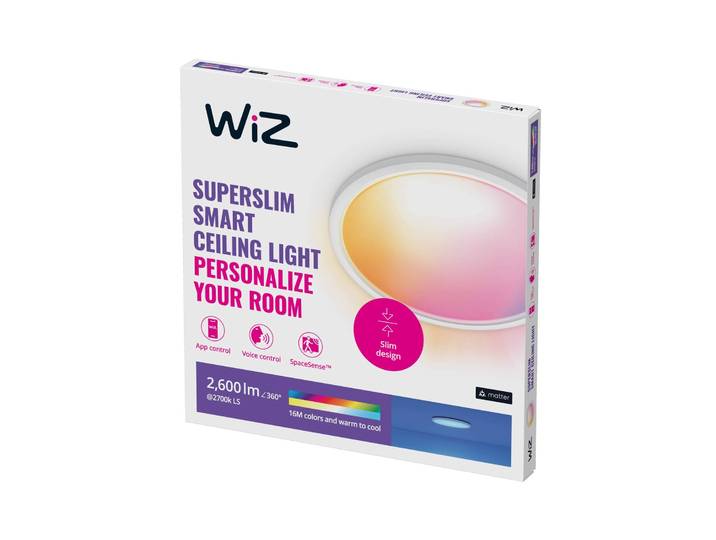 WiZ Smart Home Deckenleuchte SuperSlim, dimmbar, weiß / opal, für Wohn- / Esszimmer, Kunststoff, Modern