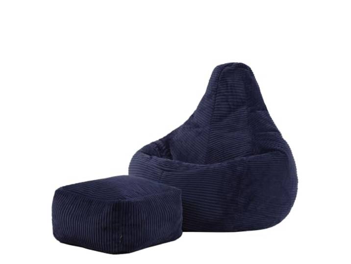 Icon Dalton Sitzsack Cord und Hocker mit Füllung, Blau In Deutschland Hergestellt, Sitzsack Erwachsene, Weicher Cordstoff, Gaming Sitzsack für Wohnzimmer und Schlafzimmer