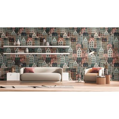 Fototapete LIVING WALLS "Metropolitan Stories. Travel Styles. Tapete mit Gebäuden", bunt (bunt blau rosa), B:1,59m H:0,01m L:2,8m, Vinyl, Vlies, Tapeten, Fototapete Skandinavisch Skandi-Stil Häuser Designtapete Tapeten Flur
