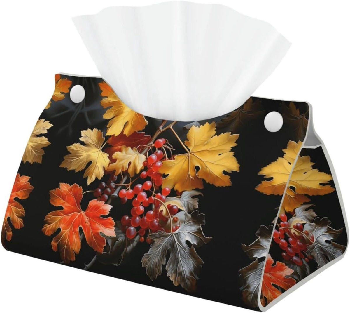 Decoratieve Lederen Tissue Box Cover met Esdoorn Bladeren en Vruchten voor Badkamer, Kantoor en Thuis