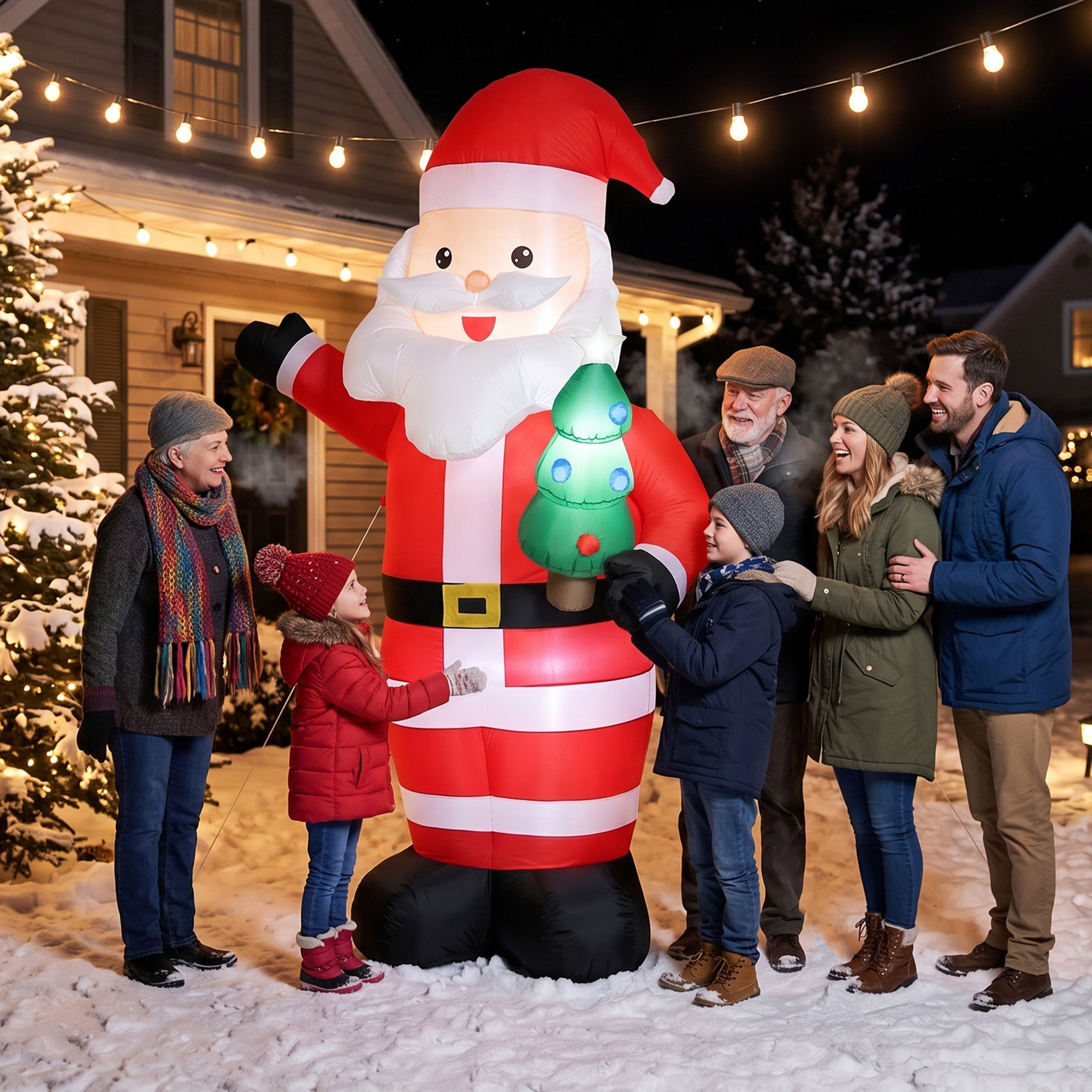Outsunny Babbo Natale Gonfiabile 243 cm con Albero, Luci LED e Gonfiatore, Rosso   Aosom Italy
