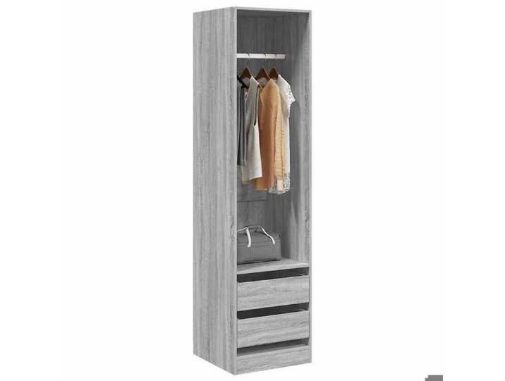 Armoire 50x50x200 cm en bois d'ingénierie sonoma gris - 2 tiroirs - Compartiments ouverts - Espace penderie - Pour vêtements longs 2