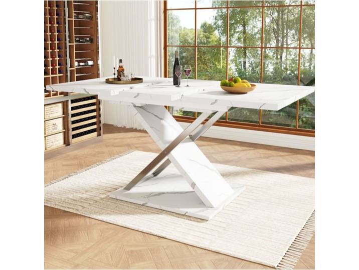SENVIRO table a manger extensible marbre blanc 118x75x76cm