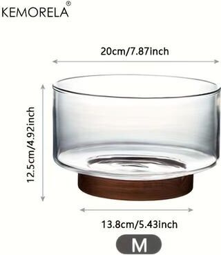 Inspired Finds Large Clear Glass Bowl With Wooden Base Fruit, Salad, Snack And Popcorn Serving Bowl medium