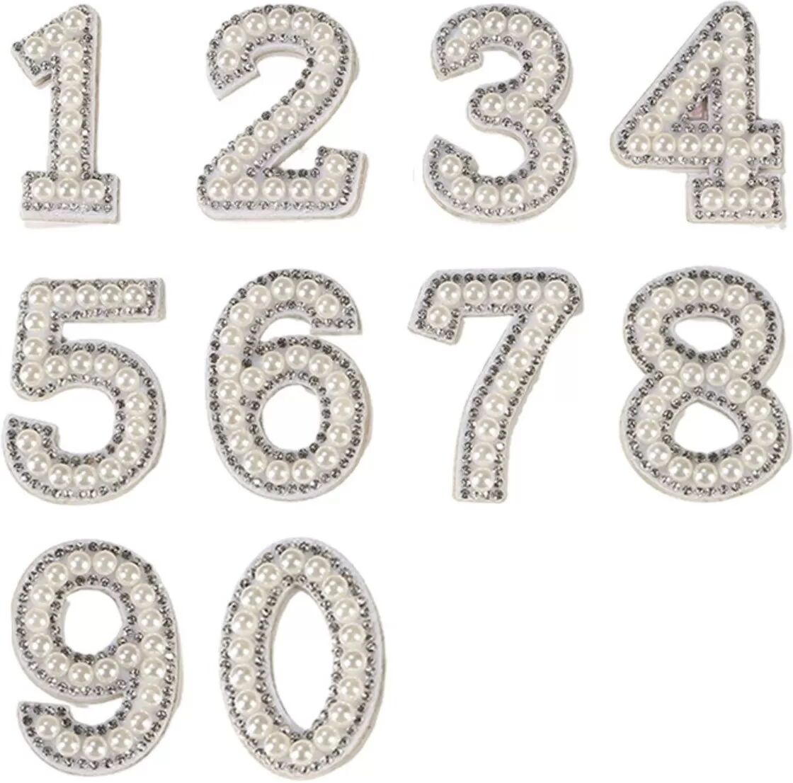 INF Weiße Kunstperlen-Strass-Zahlenaufkleber, selbstklebendes Set mit 10 Stück für DIY-Handyhüllen und Schuh-Charms