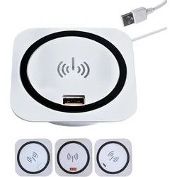 kalb   Einbau Schnellladegerät 15W, 7,5cm Ø, kabelloses Laden, 2x USB-Ports, Induktionsladegerät, weiß