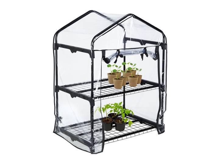 Gewächshaus für Balkon mit 2 Ebenen Schwarz-Transparent