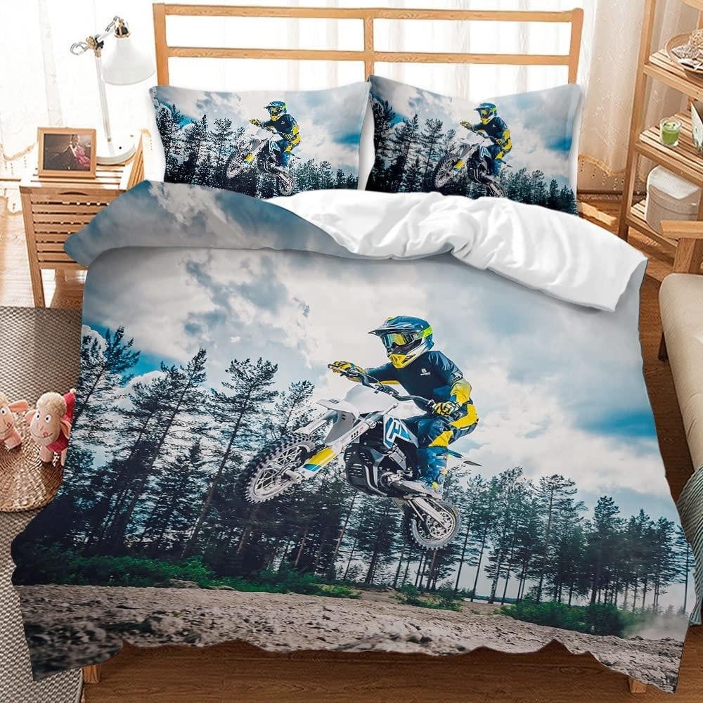 Solidchoice 3D Motocross Dekbedovertrek Set voor Teenagers 220 x 240 cm