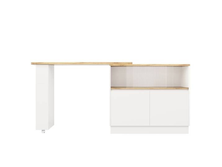 Îlot de cuisine table de bar rotative 360° blanc effet bois