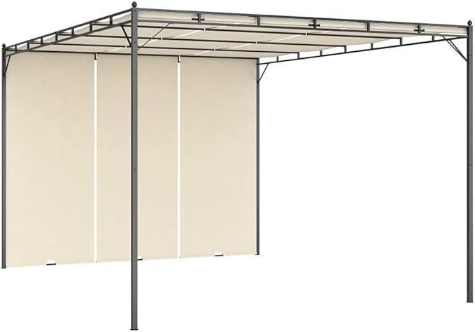 Gartenpavillon mit Seitenvorhang 4x3x2,25 m Creme, pulverbeschichteter Stahlrahmen, Schiebedach und Seitenvorhang aus Gewebe, Partyzelt für Outdoor-Aktivitäten