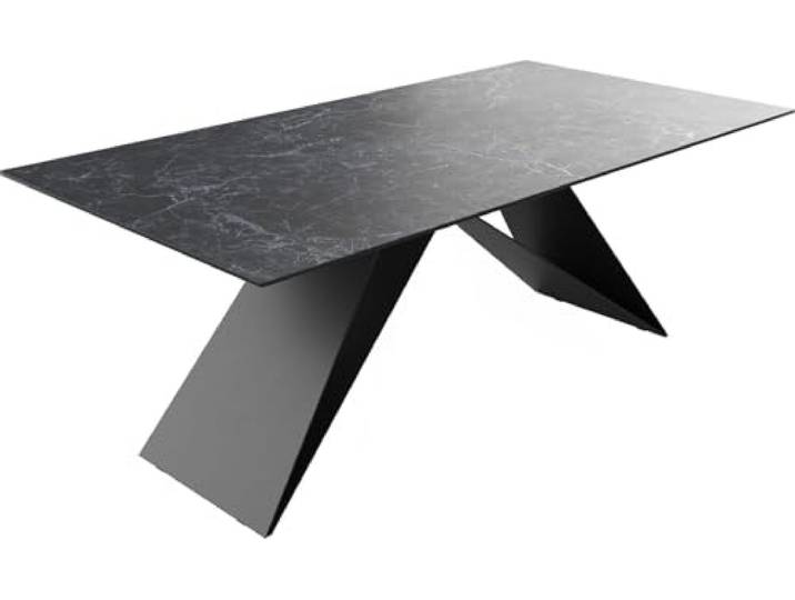 DELIFE Esszimmertisch Edge Keramik Laminam® Nero Greco Anthrazit 200x100cm V-Mittelfuß Schwarz