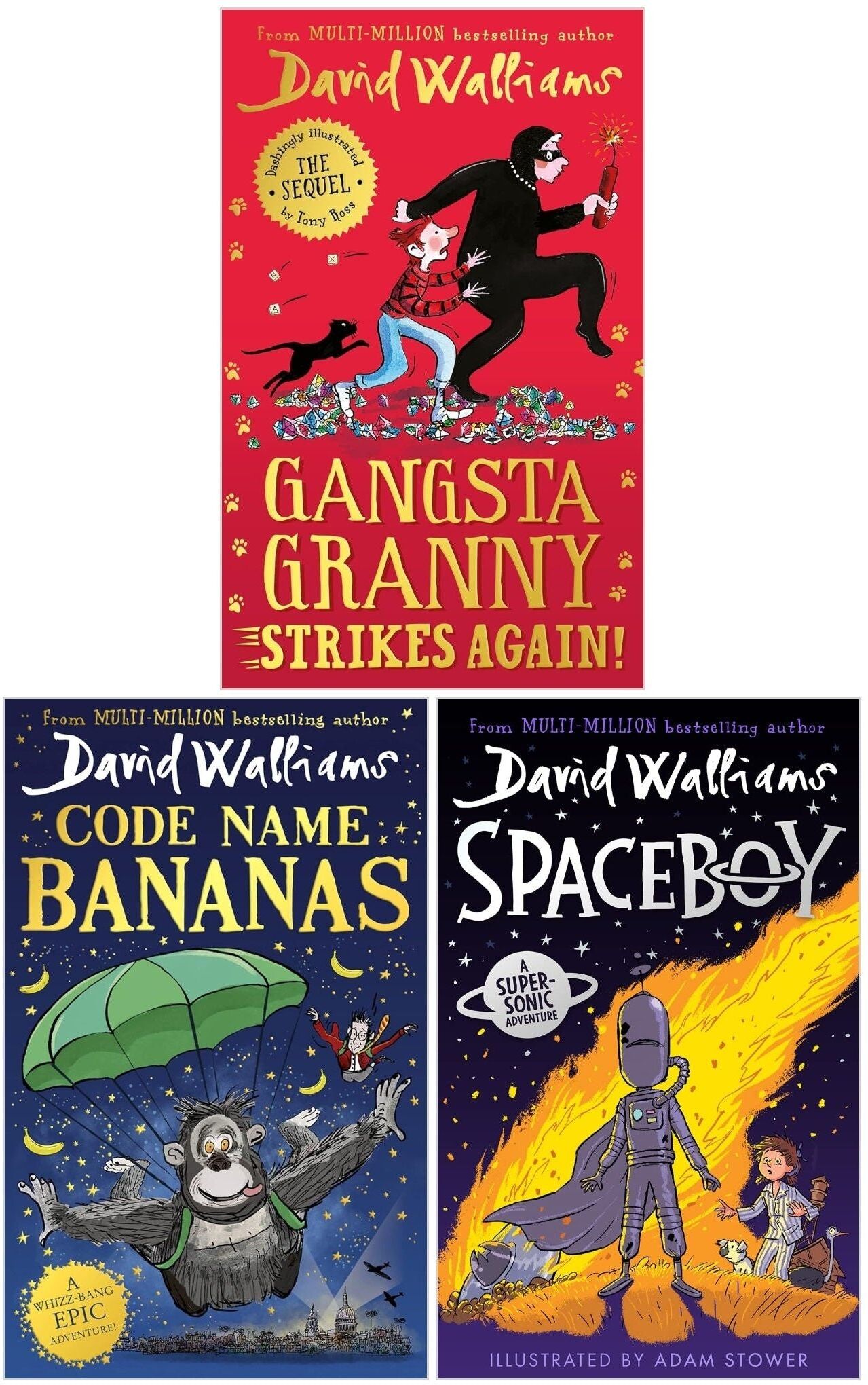 HarperCollinsChildren’sBooks ltd David Walliams 3 Books Collection Set (Gansta Granny Strikes Again, Spaceboy, Code Name Bananas)
