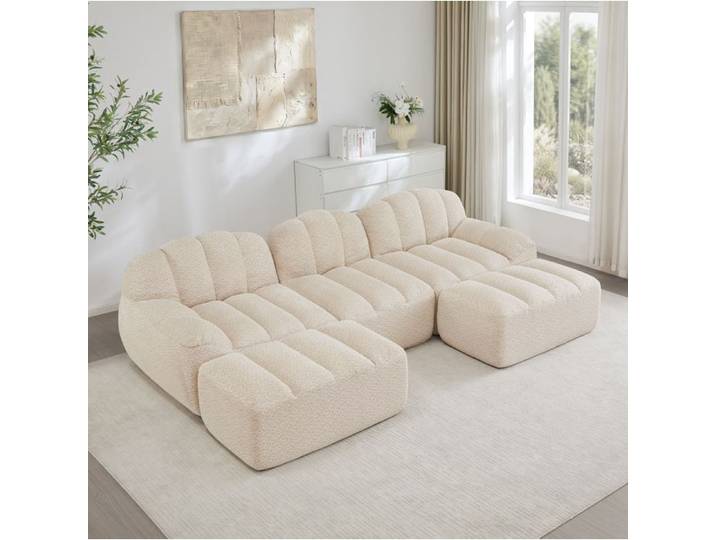 Canape Modulable En U 3 Places Beige Blanc Canape D Angle Moderne FloraGrace Pour Salon Et Appartement Sans Montage 288x165x79cm
