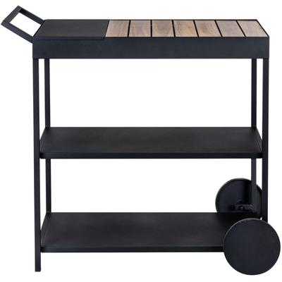 Servierwagen WENKO "Modell Miro", schwarz (schwarz, natur), B:80cm H:98cm T:40cm, Metall, Rollwagen, Servierwagen, Beistellwagen mit Rollen, Ablage aus FSC zertifiziertem Akazienholz